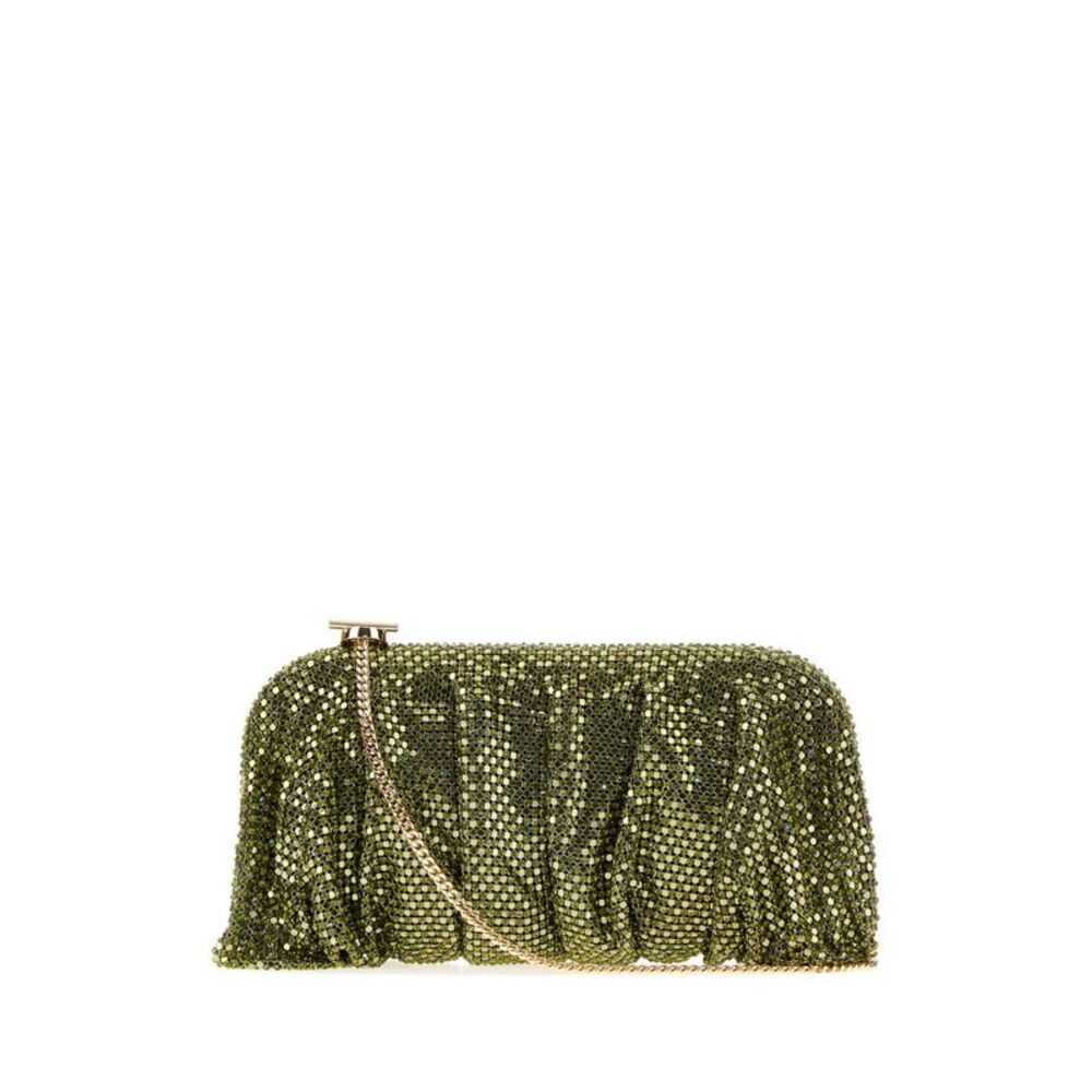 Benedetta Bruzziches Women Green Rhinestones Knit La Grande Venus Clutch